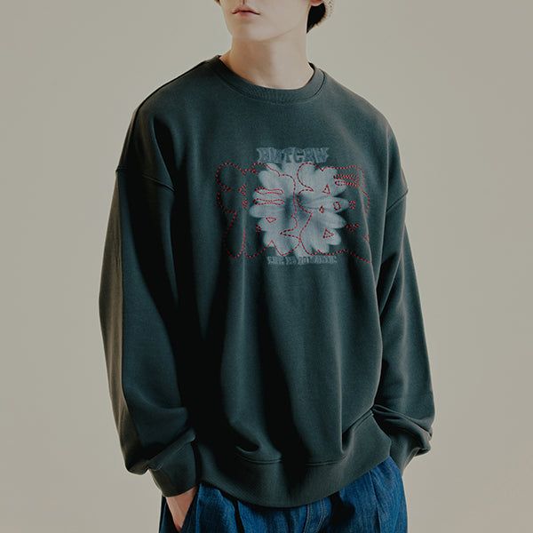 STITCH SLOGAN FLOWER CREWNECK