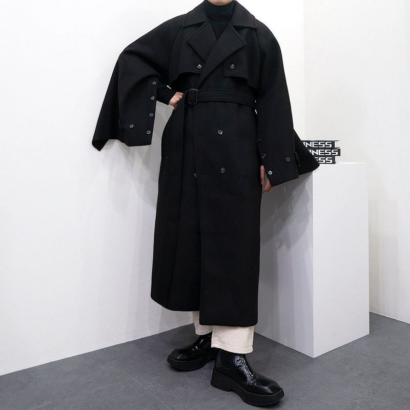 SK Button slit wool robe long coat (3 colors)