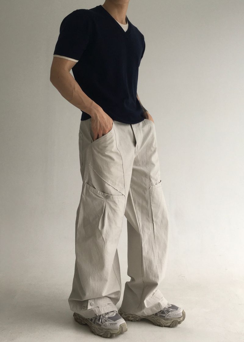 curved dyeing strap wide pants(2colors)