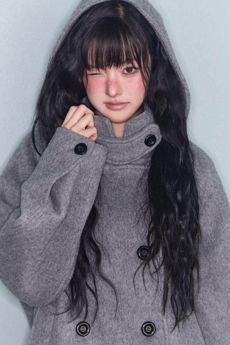 HOODED DOUBLE HALF COAT GREY