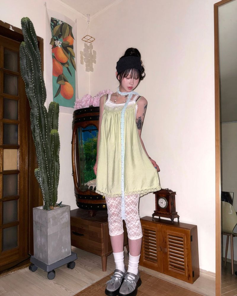 (2color) Floral Lace Sheer Leggings