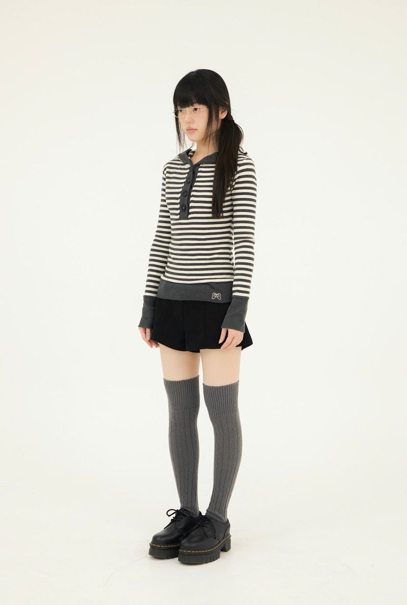 STRIPE LINE HOODIE T-SHIRT CHARCOAL