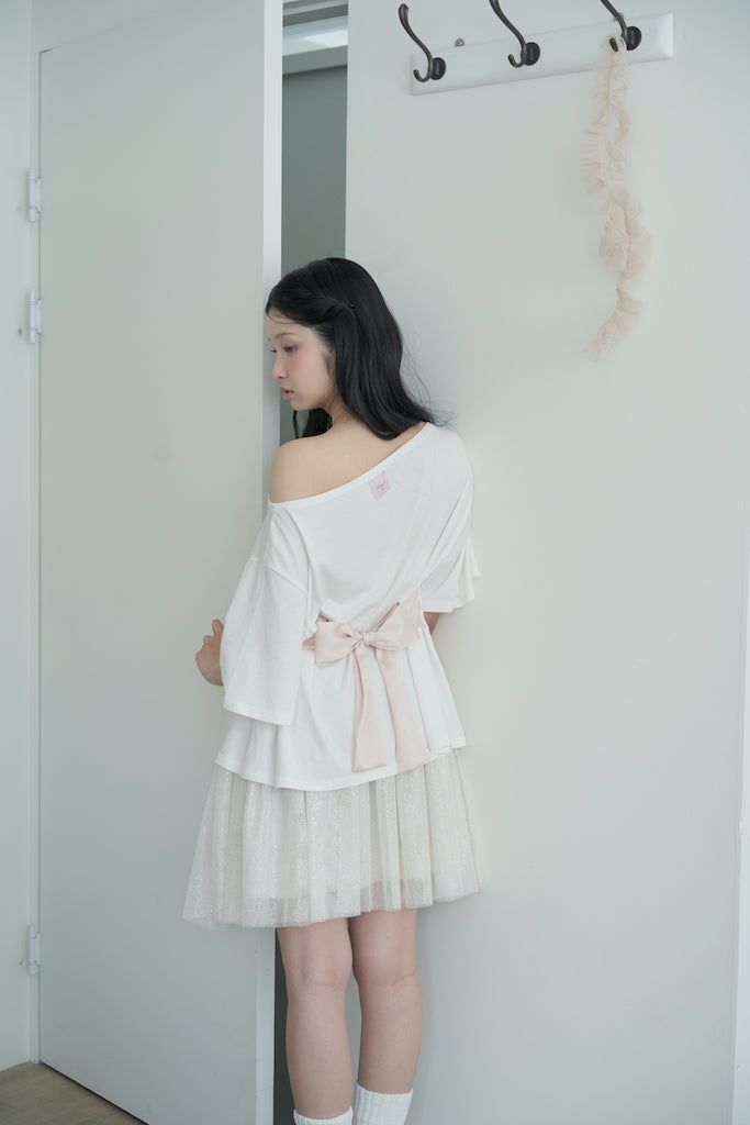 ビッグリボンストラップルーズトップス - white