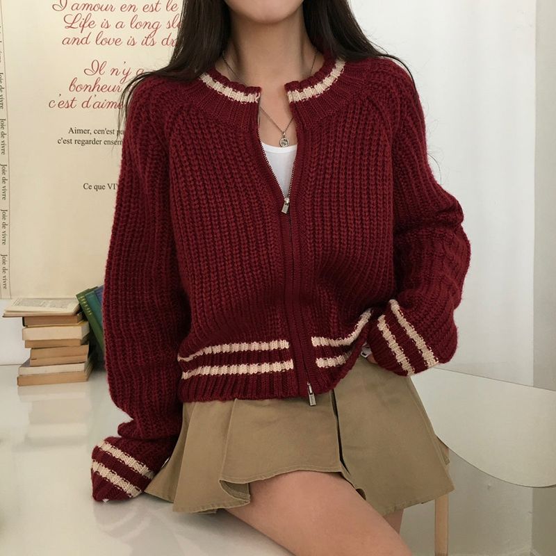 [BELLIDE MADE] ラウンドカラーマッチングニットジップアップ