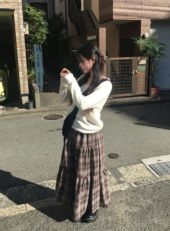 ターニー ティアード チェック ロング フレアスカート