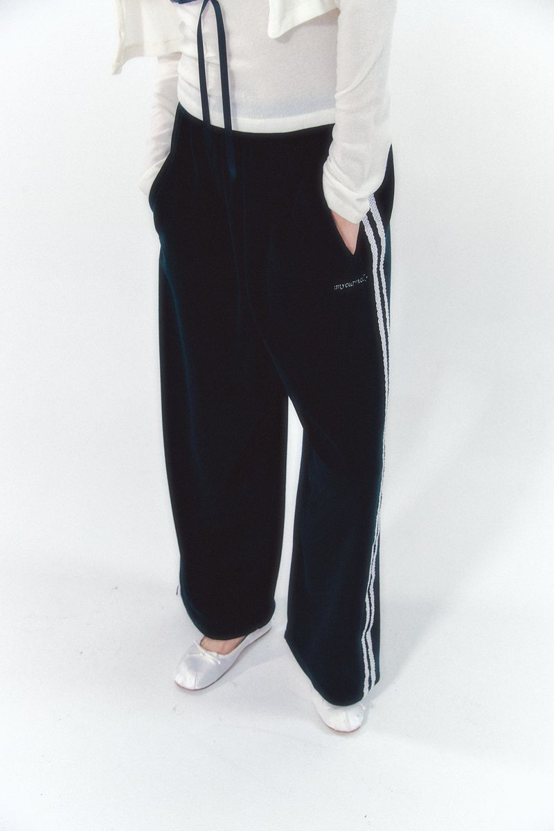 Velvet Lace Track Pants Black