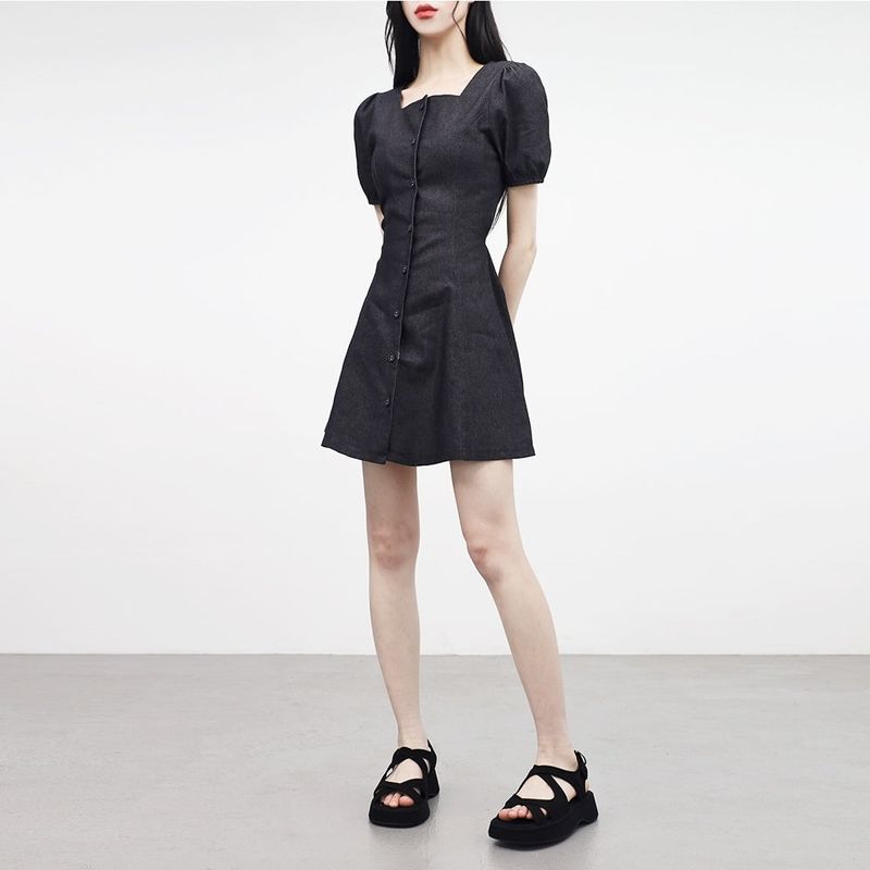 Clony Puff Raw Denim Dress