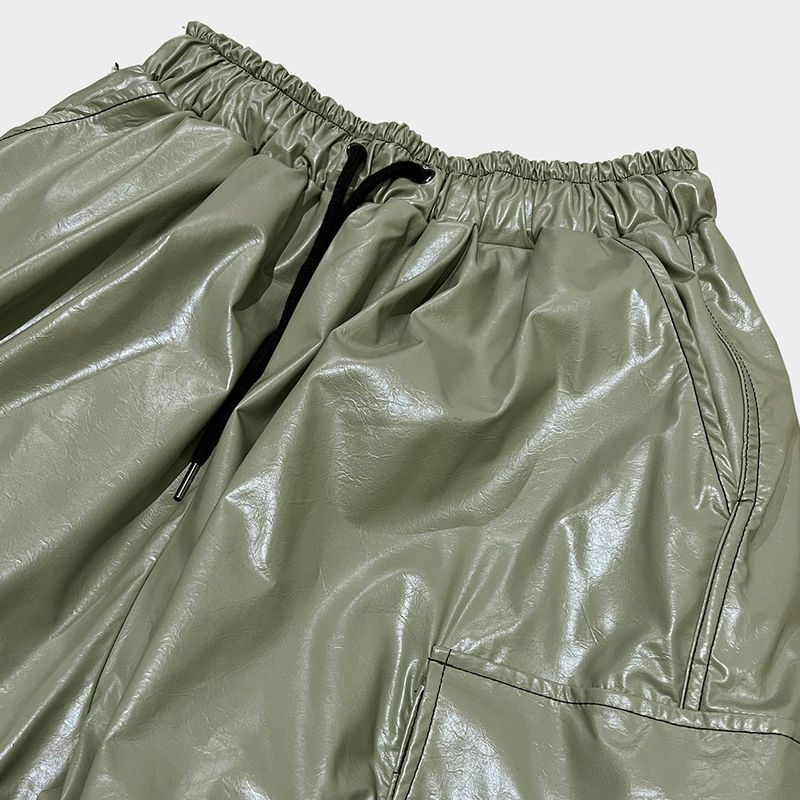 glossy strap pants_khaki