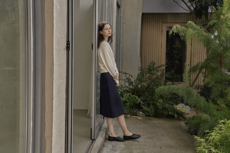 BELTED BUTTON SKIRT_NAVY