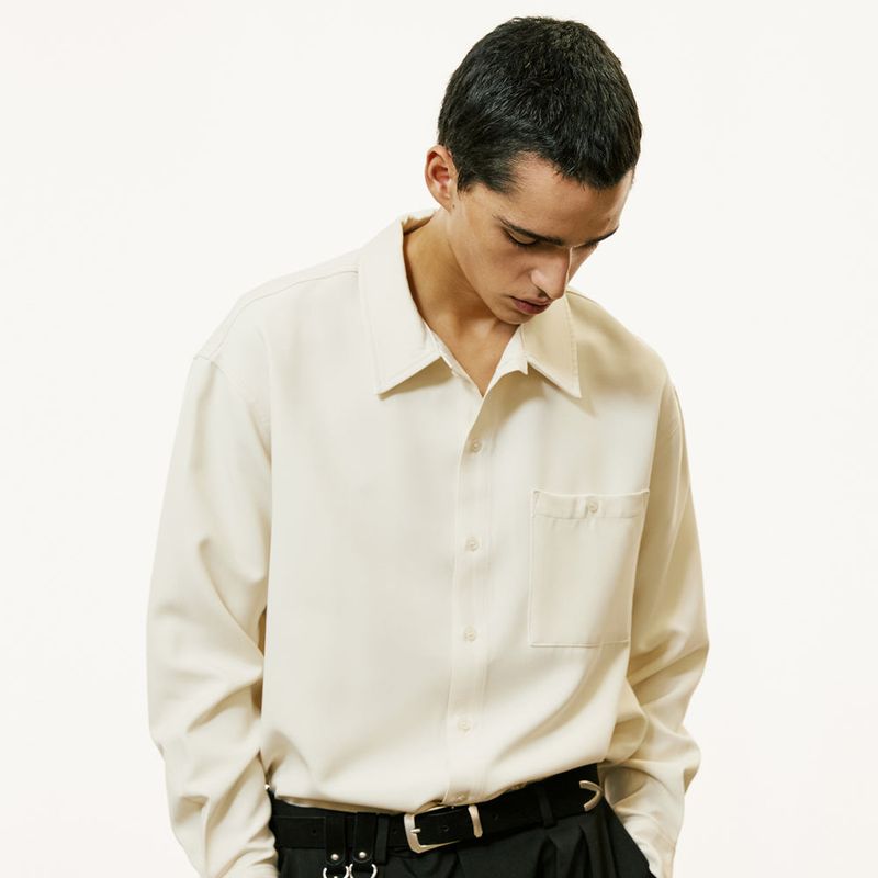 2way open collar drapery shirt ivory
