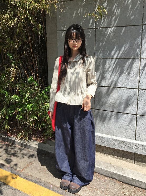 Maroon Side Button Wide Denim Pants
