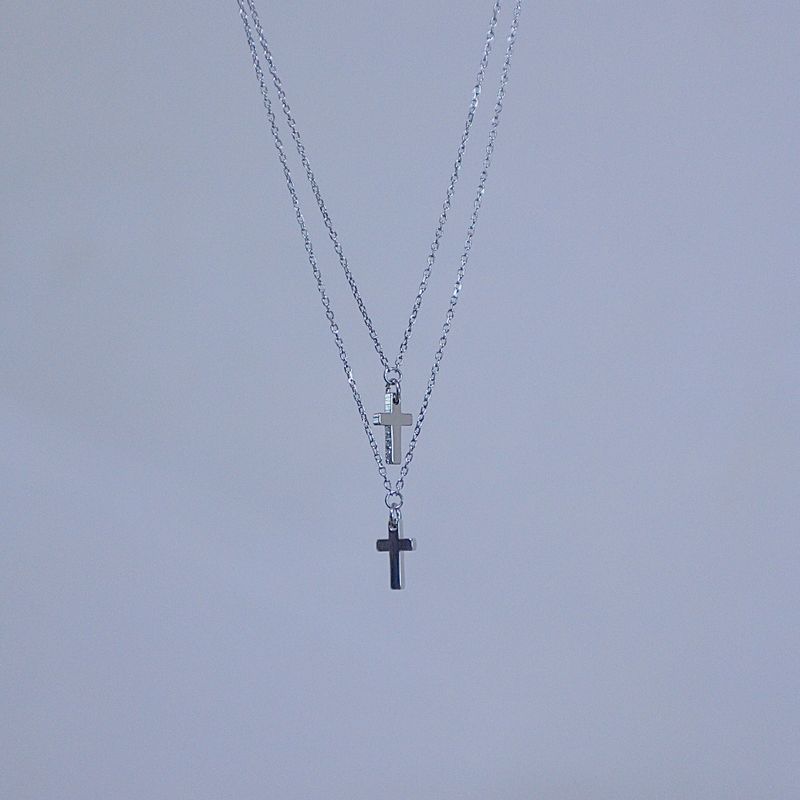 Double mini cross layered necklace