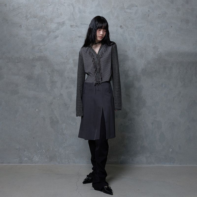 FRINGE STRIPE CARDIGAN: GREY