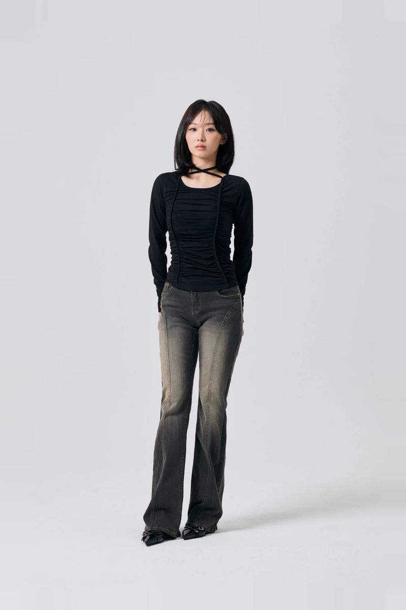 LISE SHIRRING TOP / BLACK