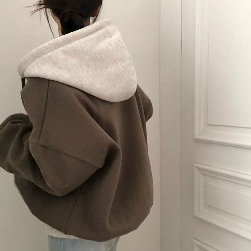 [BELLIDE MADE] two-tone coloring wool boxy hooded zip-up
