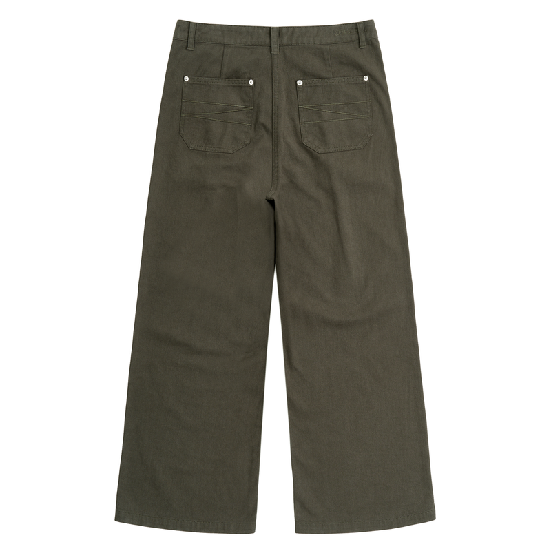 OFF-CENTER TUCK COTTON PANTS (KHAKI GRAY)