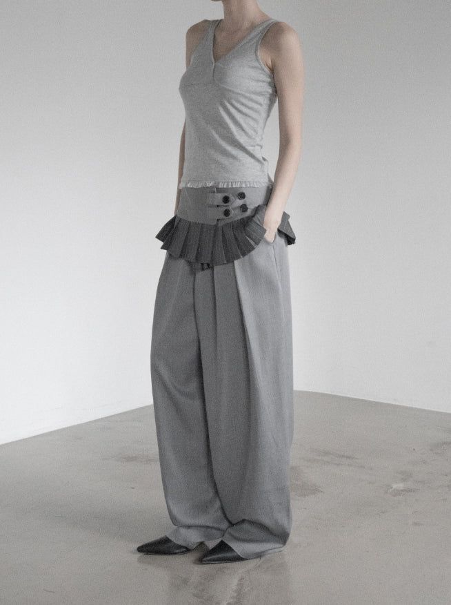 Curved Balloon Pleated Wrap Slacks