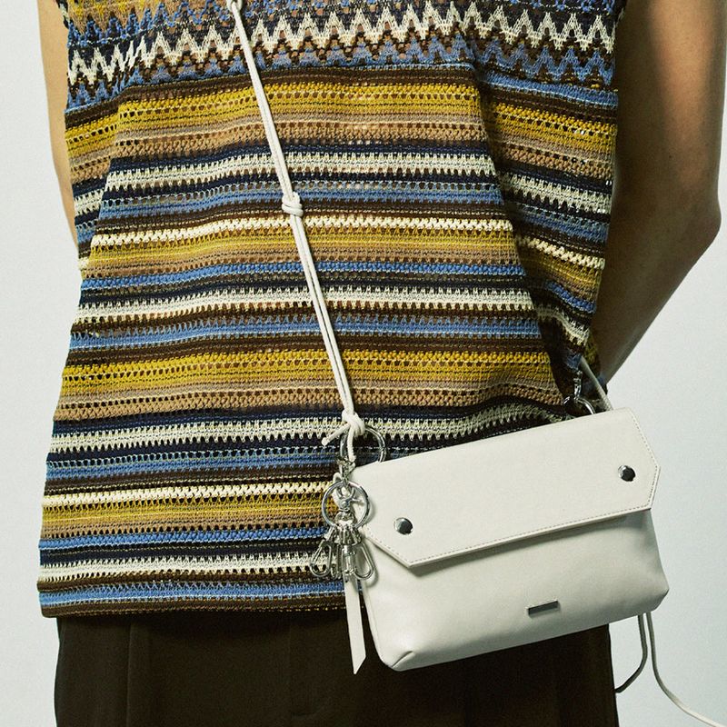 piping leather strap flap bag & utility key ring ivory