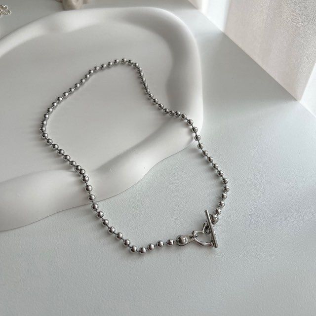 cho Ball Chain Heart Bold Daily Look Choker Short Necklace