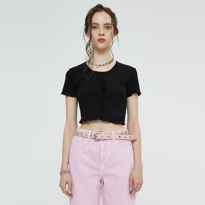 SPERONE(スペロネ)の「BUTTON FRONT CROP CARDIGAN (BLACK)()」