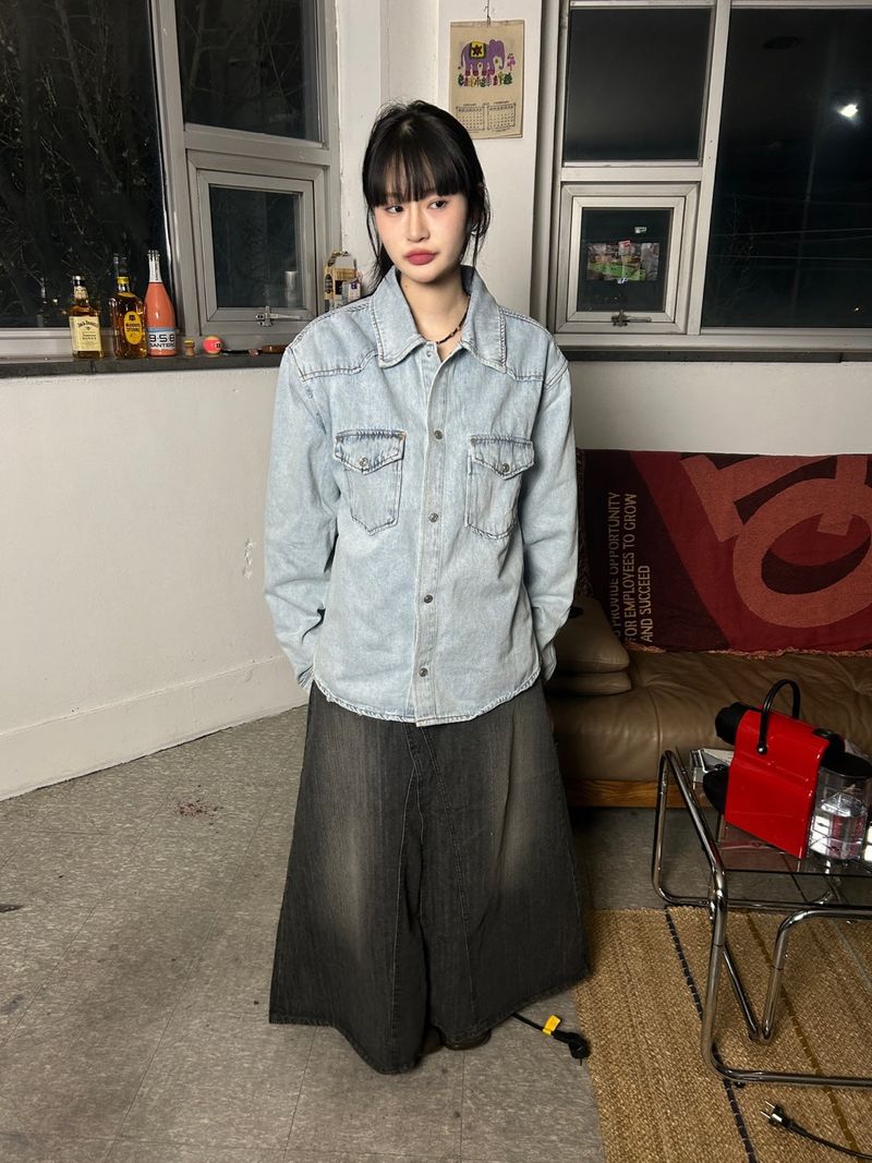 (2colors) bijou maxlong denim skirt