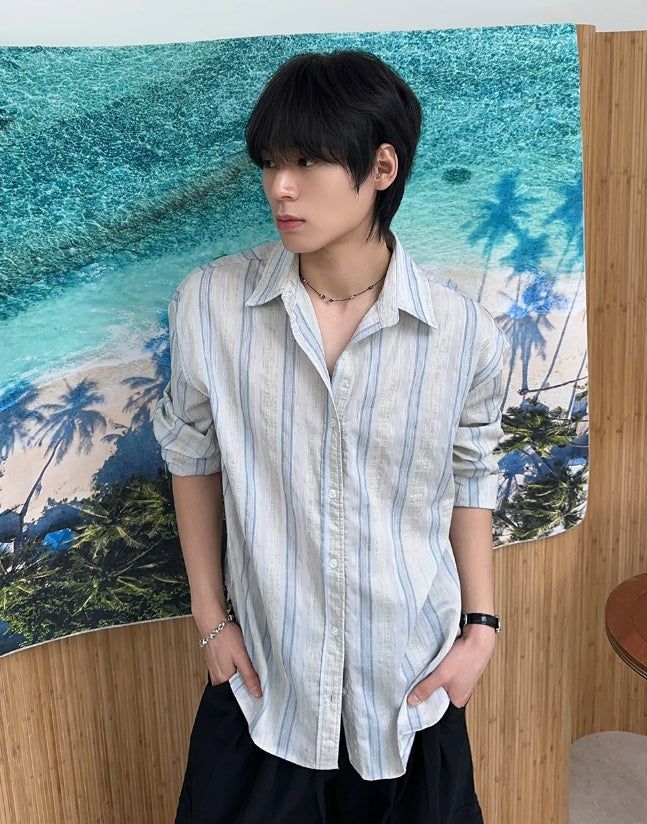SATIIIZ（サティーズ）の「Tebe striped linen shirt（Tops）」