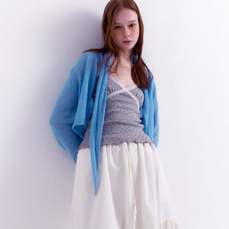 Scarf Set Cropped Knit Cardigan_Sky Blue