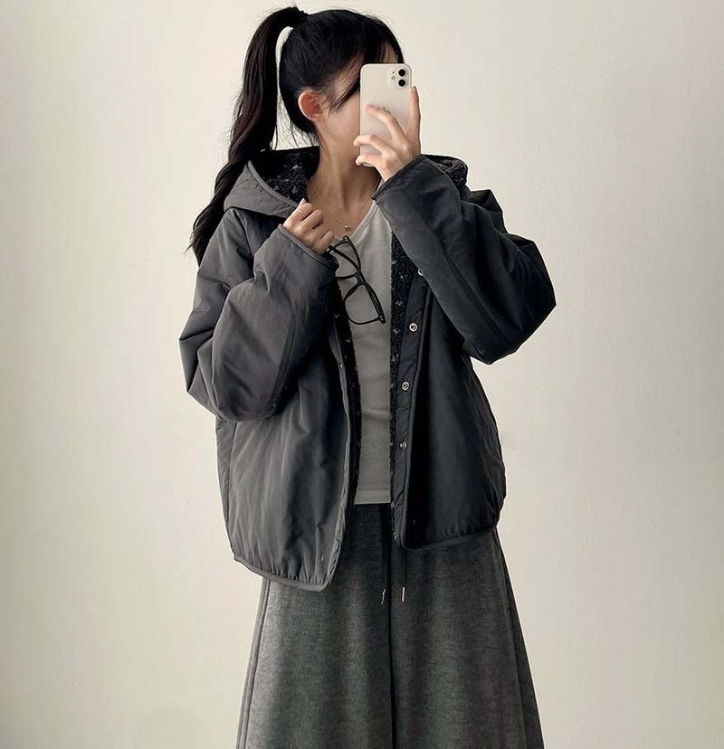 [Double-sided/Reversible*] PN Heart Pattern Fleece Hooded Jumper