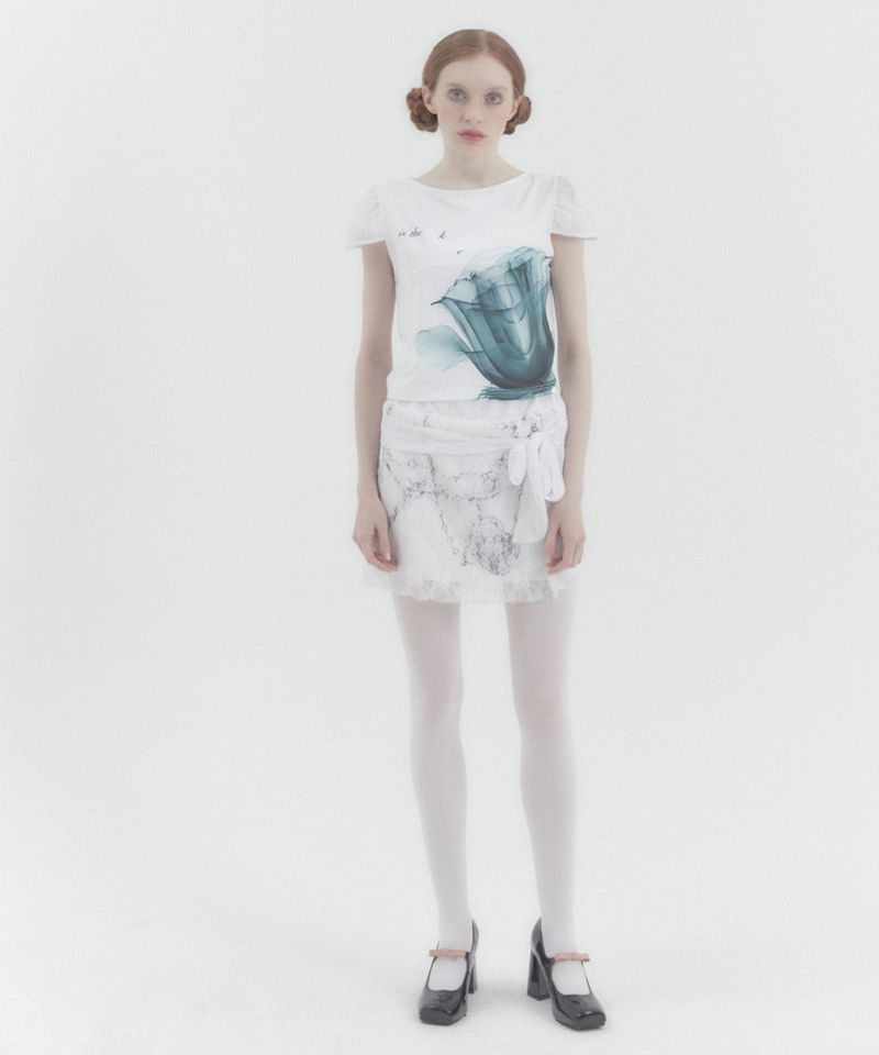 X-ray Rose Puff Cap Sleeve White