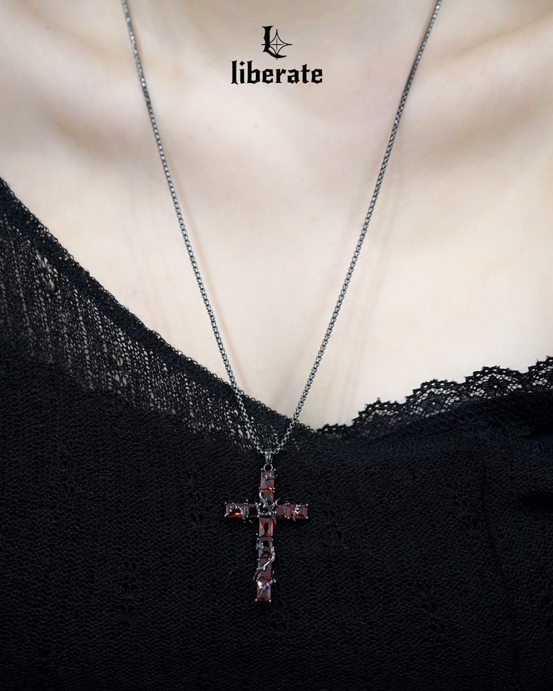 Red Cubic Cross Chain Necklace