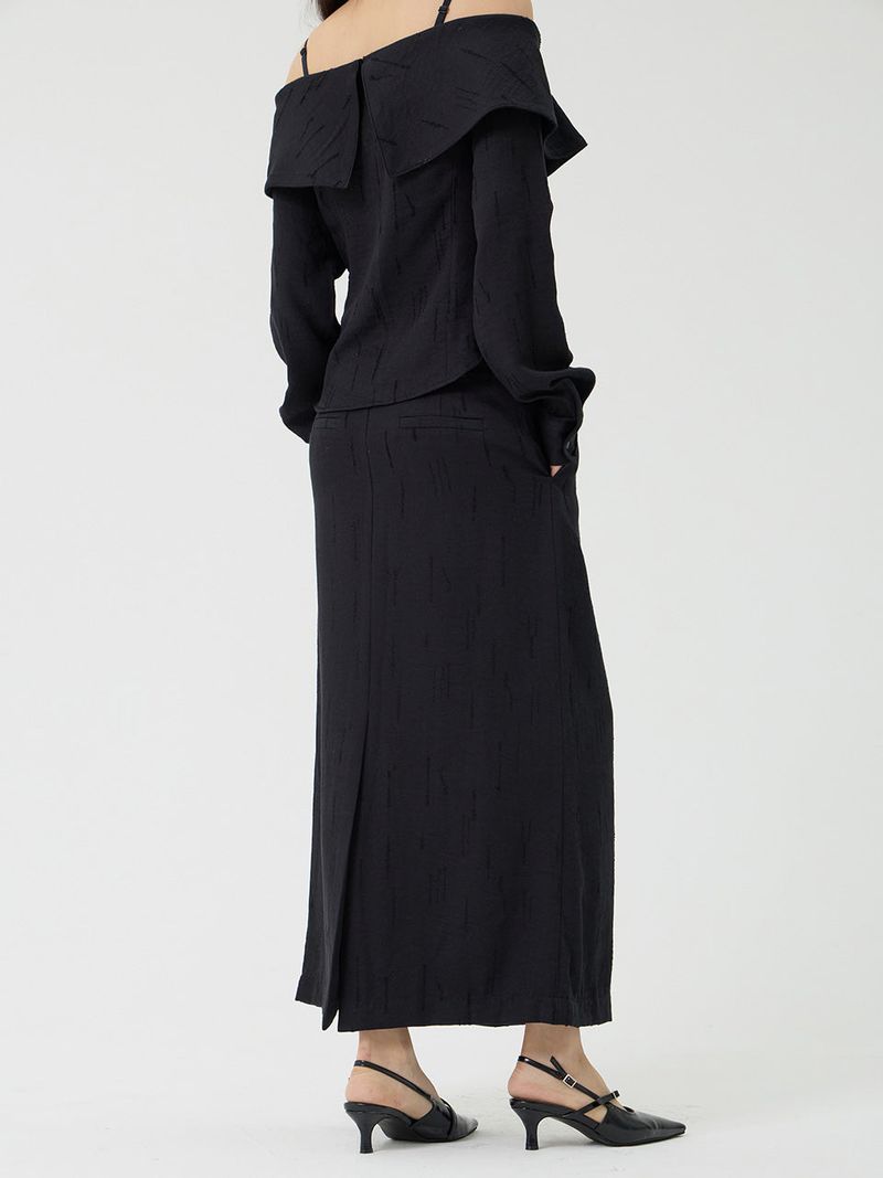 Scratch Low-Rise Long Skirt, Black
