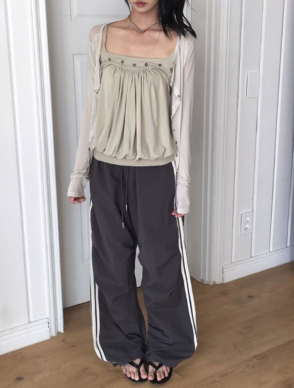 BT Nylon Track Pintuck Wide Pants