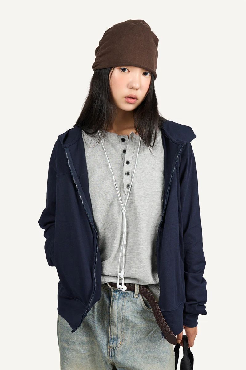 Henley neck slub cotton long sleeve