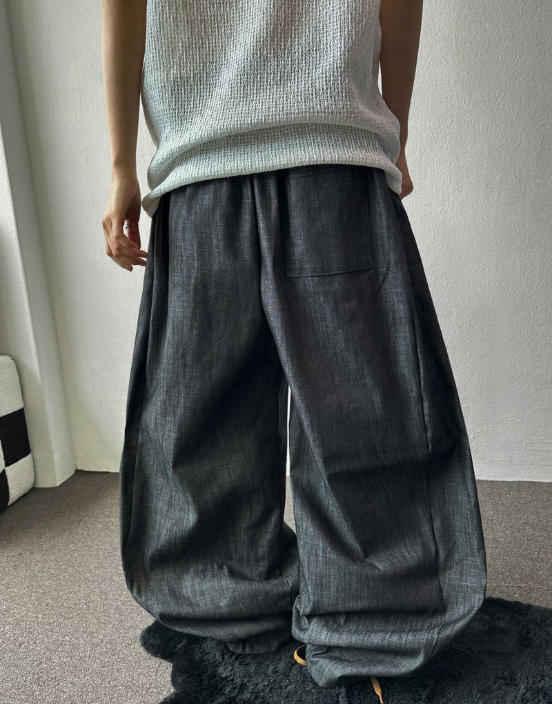 Lever Side Panel Elastic Waist Raw Denim Pants 2color