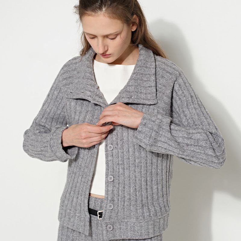 High-Neck Cardigan Grey