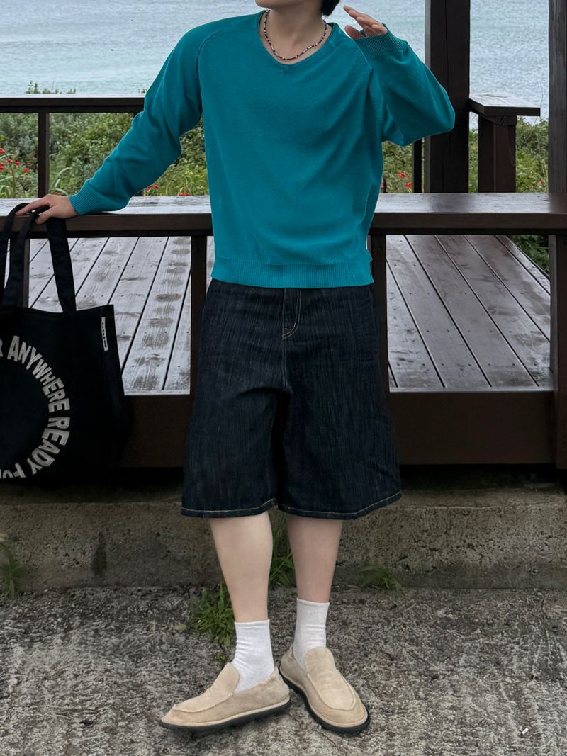 Summer linen v-neck knitwear
