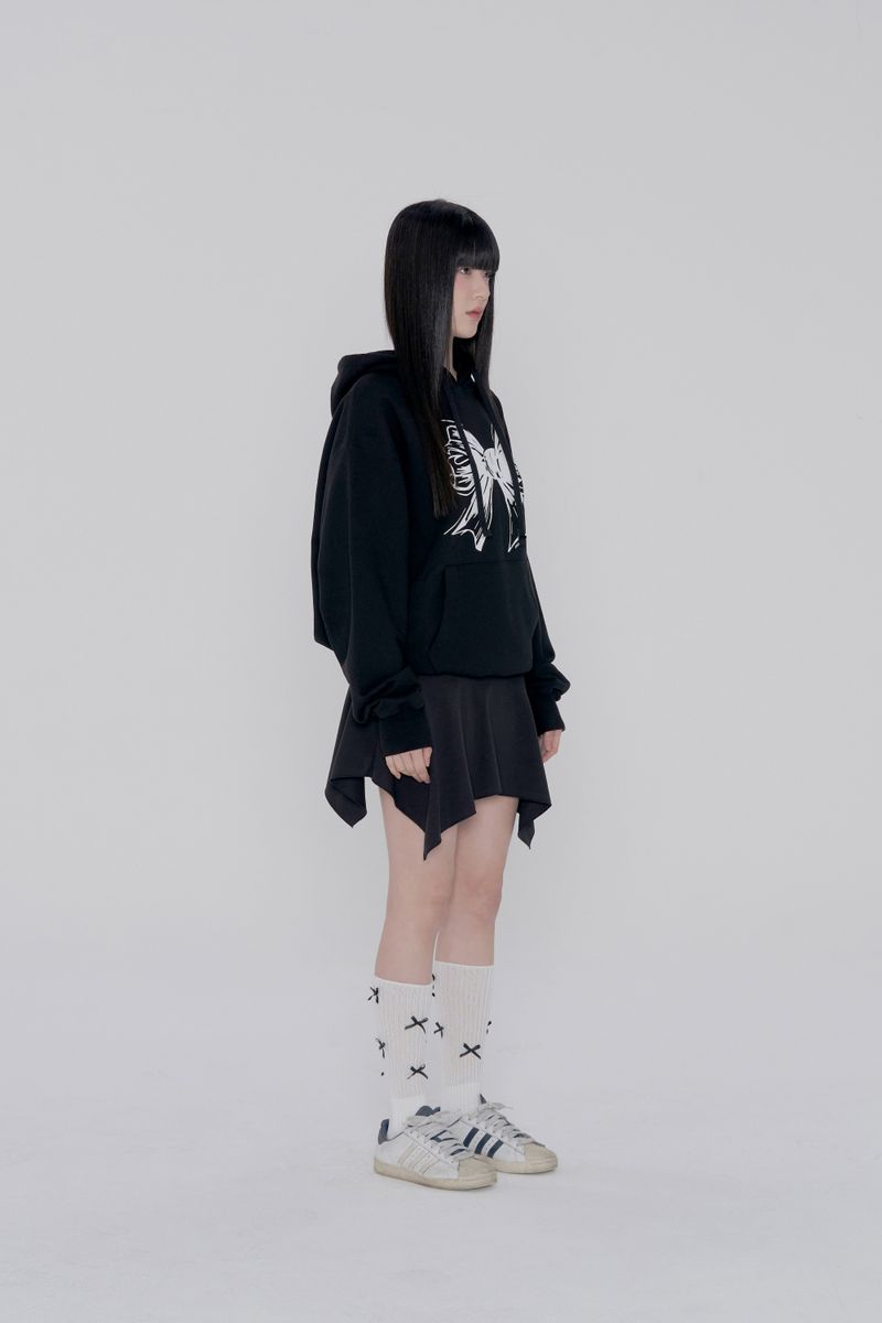 RIBBON LOGO HOODIE - BLACK