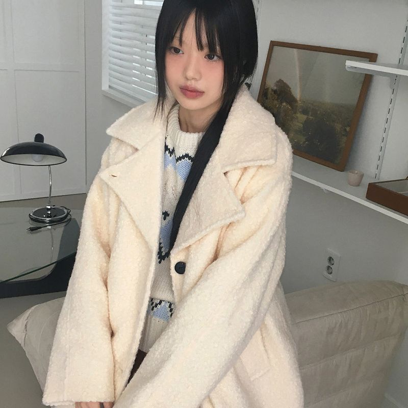 Avn Wool Hair Boucle Half Coat