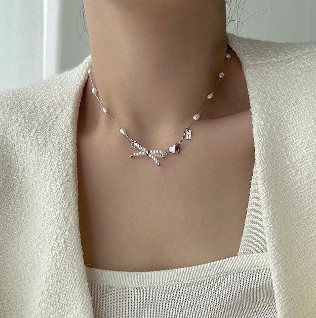 oru Ballet Core Innocent Natural Ribbon Fresh Pearl Short Layered Necklace