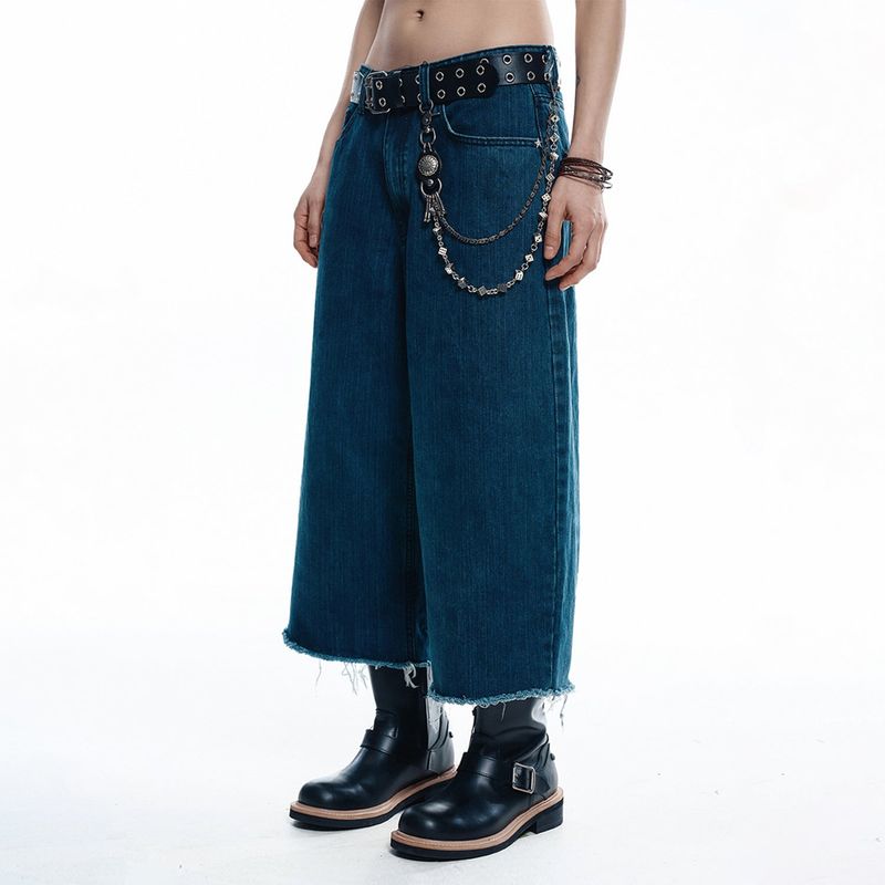 Cut-off Capri Denim Pants - DEEP BLUE