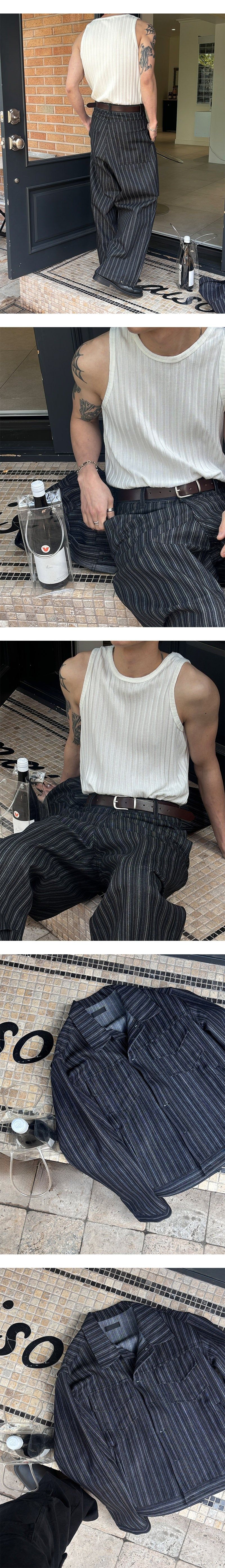 [SET UP가능] Stripe trucker denim jacket