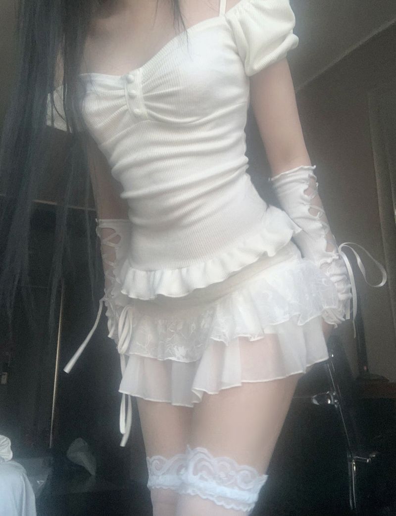 suzen（スゼン）の「ベラ シャーリング レース スカート(white)（スカート）」