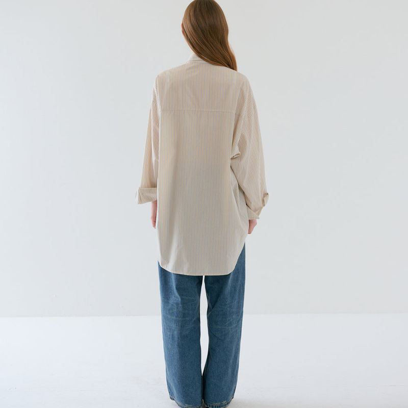 Over-sized Stripe Long Shirts Yellow