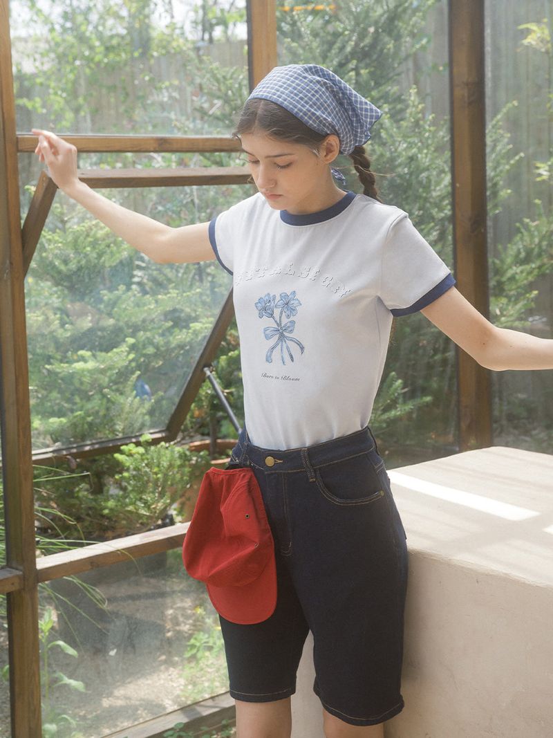 Lily Ribbon Ringer T-shirt (2C) Light Blue