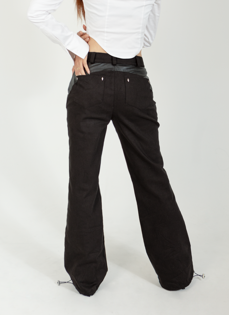 LEATHER POINT STRING PANTS #BLACK