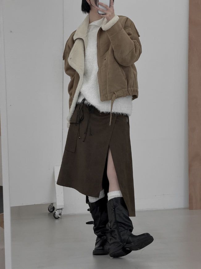 Suede Pocket Wrap Skirt
