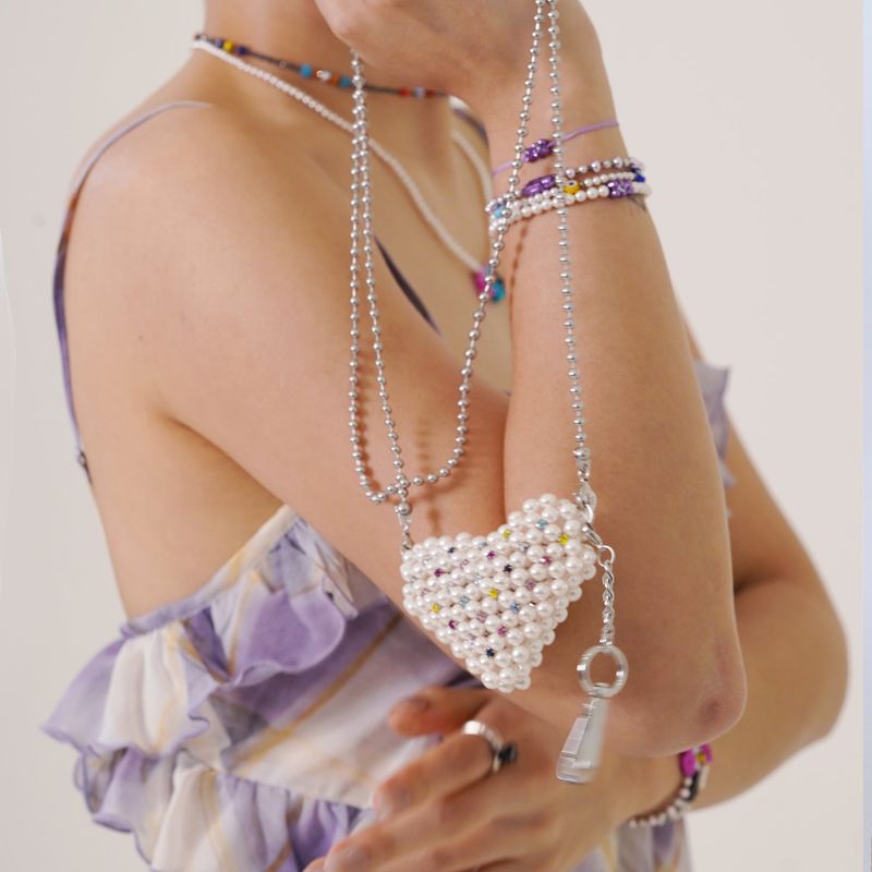 LOVE Pearl Crystal Mini Heart BAG_WHITE