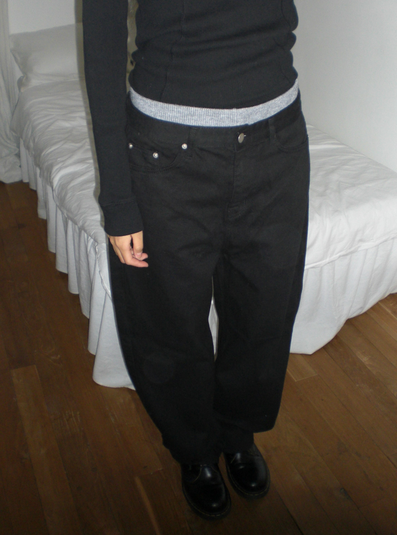 Curved wide cotton pants [Black]