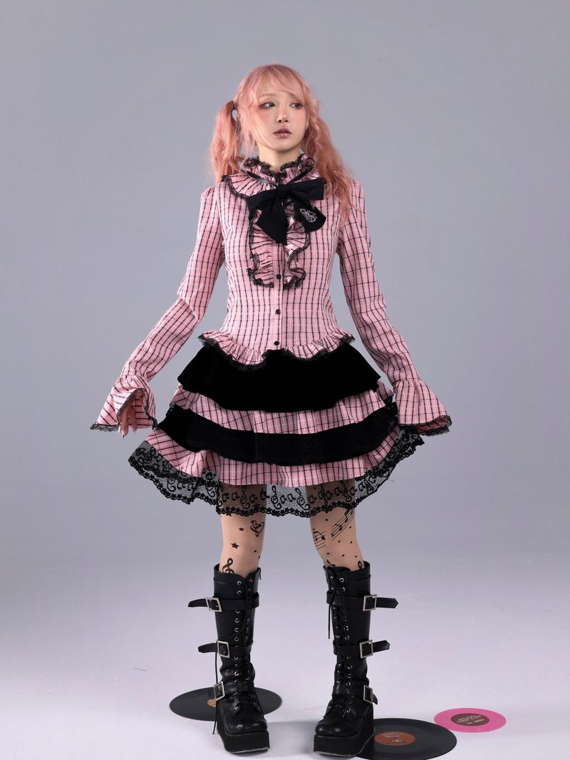 EVIL TOOTH Velvet Quartet Striped Symphony Notes Elements Old-fashioned Fluffy skirt