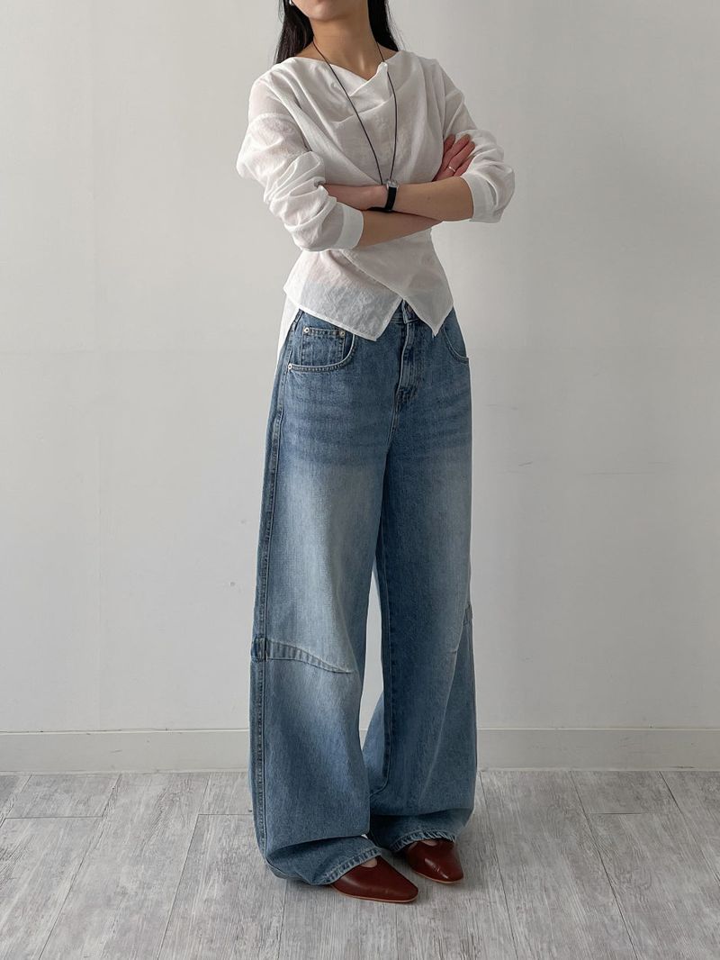 [Unisex] Force 10 Pintuck Wide Denim Pants